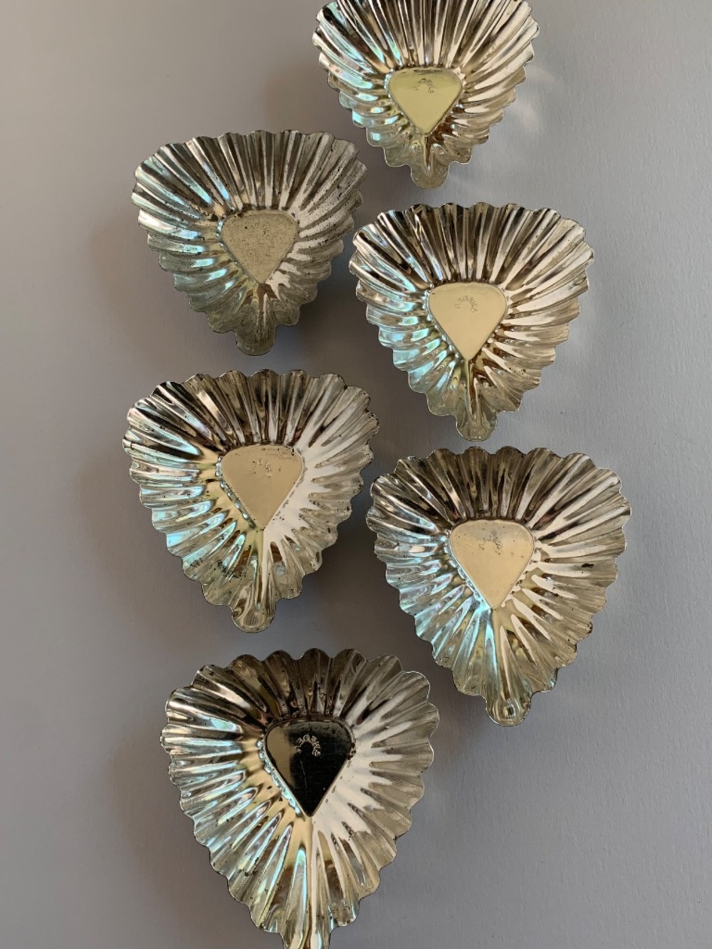 Vintage Swedish Sandbakkel Tartlet Molds 6 Fluted Metal Baking Forms Heart Shape